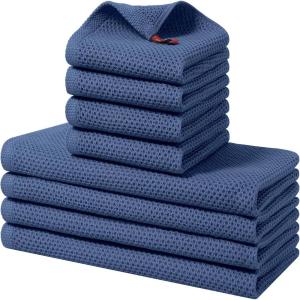 Homaxy 100% Cotton Kitchen Towels and Dishcloths Set, 12 x 12 Inches and 13 x 28 Inches, Set of 8 Bulk Kitchen Towels Set, Ultra Soft Absorbent Dish Cloths for Washing Dishes, Red(Navy Blue)