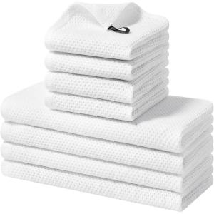Homaxy 100% Cotton Kitchen Towels and Dishcloths Set, 12 x 12 Inches and 13 x 28 Inches, Set of 8 Bulk Kitchen Towels Set, Ultra Soft Absorbent Dish Cloths for Washing Dishes, Red(White)