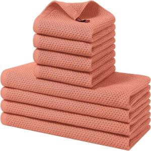 Homaxy 100% Cotton Kitchen Towels and Dishcloths Set, 12 x 12 Inches and 13 x 28 Inches, Set of 8 Bulk Kitchen Towels Set, Ultra Soft Absorbent Dish Cloths for Washing Dishes, Red(Coral)