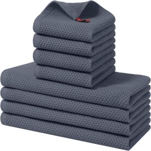 Homaxy 100% Cotton Kitchen Towels and Dishcloths Set, 12 x 12 Inches and 13 x 28 Inches, Set of 8 Bulk Kitchen Towels Set, Ultra Soft Absorbent Dish Cloths for Washing Dishes, Red(Dark Grey)