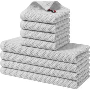 Homaxy 100% Cotton Kitchen Towels and Dishcloths Set, 12 x 12 Inches and 13 x 28 Inches, Set of 8 Bulk Kitchen Towels Set, Ultra Soft Absorbent Dish Cloths for Washing Dishes, Red(Light Gray)