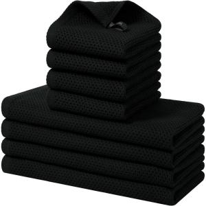 Homaxy 100% Cotton Kitchen Towels and Dishcloths Set, 12 x 12 Inches and 13 x 28 Inches, Set of 8 Bulk Kitchen Towels Set, Ultra Soft Absorbent Dish Cloths for Washing Dishes, Red(Black)