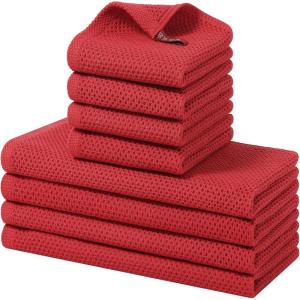 Homaxy 100% Cotton Kitchen Towels and Dishcloths Set, 12 x 12 Inches and 13 x 28 Inches, Set of 8 Bulk Kitchen Towels Set, Ultra Soft Absorbent Dish Cloths for Washing Dishes, Red(Red)