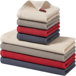 Homaxy 100% Cotton Kitchen Towels and Dishcloths Set, 12 x 12 Inches and 13 x 28 Inches, Set of 8 Bulk Kitchen Towels Set, Ultra Soft Absorbent Dish Cloths for Washing Dishes, Red(Mixed Color)