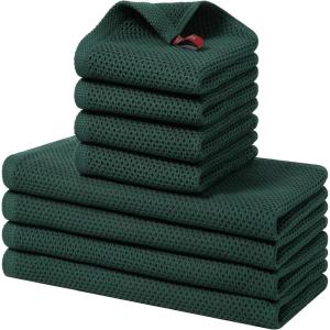 Homaxy 100% Cotton Kitchen Towels and Dishcloths Set, 12 x 12 Inches and 13 x 28 Inches, Set of 8 Bulk Kitchen Towels Set, Ultra Soft Absorbent Dish Cloths for Washing Dishes, Red(Blackish Green)