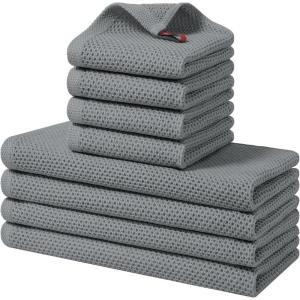 Homaxy 100% Cotton Kitchen Towels and Dishcloths Set, 12 x 12 Inches and 13 x 28 Inches, Set of 8 Bulk Kitchen Towels Set, Ultra Soft Absorbent Dish Cloths for Washing Dishes, Red(Grey)