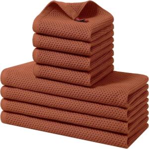 Homaxy 100% Cotton Kitchen Towels and Dishcloths Set, 12 x 12 Inches and 13 x 28 Inches, Set of 8 Bulk Kitchen Towels Set, Ultra Soft Absorbent Dish Cloths for Washing Dishes, Red(Rust)