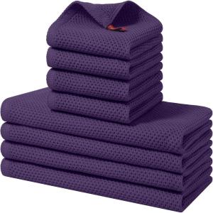 Homaxy 100% Cotton Kitchen Towels and Dishcloths Set, 12 x 12 Inches and 13 x 28 Inches, Set of 8 Bulk Kitchen Towels Set, Ultra Soft Absorbent Dish Cloths for Washing Dishes, Red(Eggplant)
