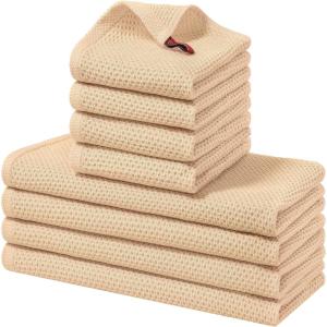 Homaxy 100% Cotton Kitchen Towels and Dishcloths Set, 12 x 12 Inches and 13 x 28 Inches, Set of 8 Bulk Kitchen Towels Set, Ultra Soft Absorbent Dish Cloths for Washing Dishes, Red(Apricot)