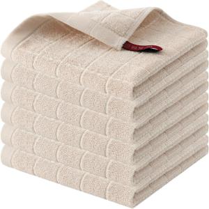 Homaxy 100% Cotton Terry Kitchen Towels(Black, 13 x 28 inches), Checkered Designed, Soft and Super Absorbent Dish Towels, 4 Pack(Beige)