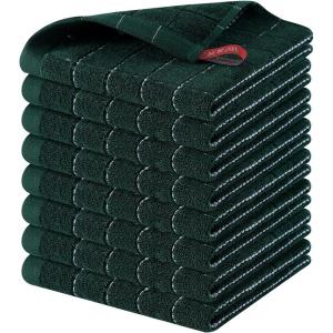 Homaxy 100% Cotton Terry Kitchen Towels(Black, 13 x 28 inches), Checkered Designed, Soft and Super Absorbent Dish Towels, 4 Pack(Blackish Green)