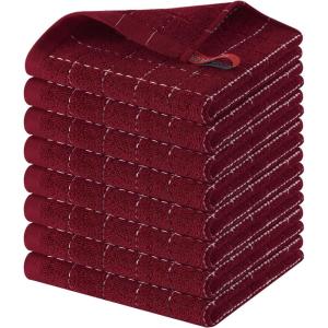 Homaxy 100% Cotton Terry Kitchen Towels(Black, 13 x 28 inches), Checkered Designed, Soft and Super Absorbent Dish Towels, 4 Pack(Brick Red)