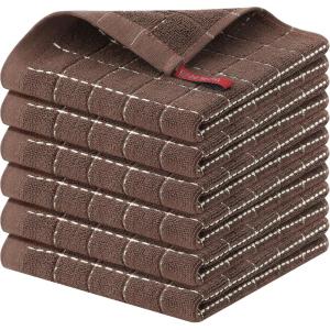 Homaxy 100% Cotton Terry Kitchen Towels(Black, 13 x 28 inches), Checkered Designed, Soft and Super Absorbent Dish Towels, 4 Pack(Brown)
