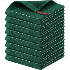 Homaxy 100% Cotton Terry Kitchen Towels(Black, 13 x 28 inches), Checkered Designed, Soft and Super Absorbent Dish Towels, 4 Pack(Dark Green)