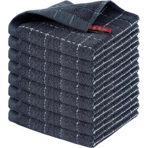 Homaxy 100% Cotton Terry Kitchen Towels(Black, 13 x 28 inches), Checkered Designed, Soft and Super Absorbent Dish Towels, 4 Pack(Dark Grey)