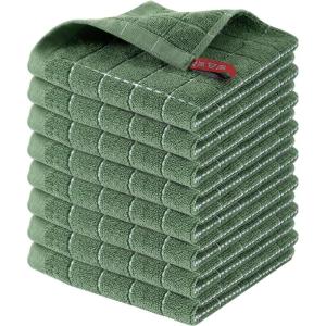 Homaxy 100% Cotton Terry Kitchen Towels(Black, 13 x 28 inches), Checkered Designed, Soft and Super Absorbent Dish Towels, 4 Pack(Grass Green)