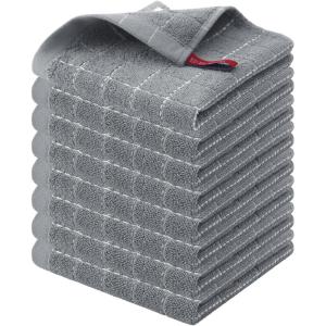 Homaxy 100% Cotton Terry Kitchen Towels(Black, 13 x 28 inches), Checkered Designed, Soft and Super Absorbent Dish Towels, 4 Pack(Grey)
