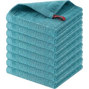 Homaxy 100% Cotton Terry Kitchen Towels(Black, 13 x 28 inches), Checkered Designed, Soft and Super Absorbent Dish Towels, 4 Pack(Lake Blue)