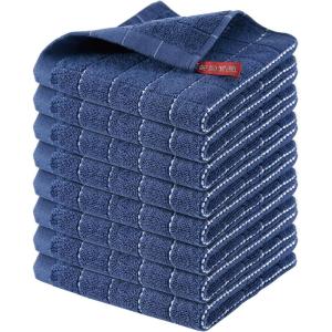 Homaxy 100% Cotton Terry Kitchen Towels(Black, 13 x 28 inches), Checkered Designed, Soft and Super Absorbent Dish Towels, 4 Pack(Navy Blue)