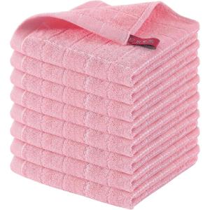 Homaxy 100% Cotton Terry Kitchen Towels(Black, 13 x 28 inches), Checkered Designed, Soft and Super Absorbent Dish Towels, 4 Pack(Pink)