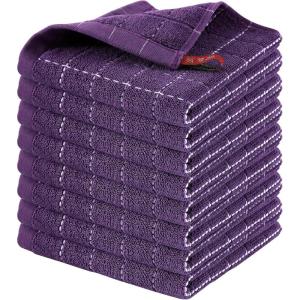 Homaxy 100% Cotton Terry Kitchen Towels(Black, 13 x 28 inches), Checkered Designed, Soft and Super Absorbent Dish Towels, 4 Pack(Purple)