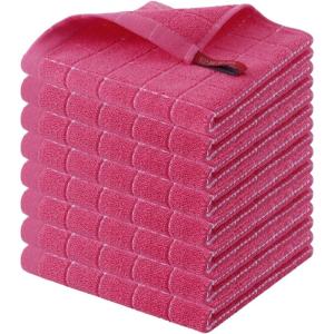 Homaxy 100% Cotton Terry Kitchen Towels(Black, 13 x 28 inches), Checkered Designed, Soft and Super Absorbent Dish Towels, 4 Pack(Rose Red)