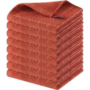 Homaxy 100% Cotton Terry Kitchen Towels(Black, 13 x 28 inches), Checkered Designed, Soft and Super Absorbent Dish Towels, 4 Pack(Rust)