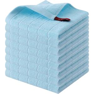Homaxy 100% Cotton Terry Kitchen Towels(Black, 13 x 28 inches), Checkered Designed, Soft and Super Absorbent Dish Towels, 4 Pack(Sky Blue)