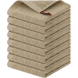 Homaxy 100% Cotton Terry Kitchen Towels(Black, 13 x 28 inches), Checkered Designed, Soft and Super Absorbent Dish Towels, 4 Pack(Tan)
