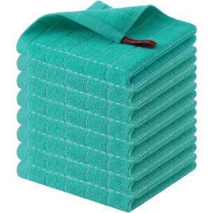 Homaxy 100% Cotton Terry Kitchen Towels(Black, 13 x 28 inches), Checkered Designed, Soft and Super Absorbent Dish Towels, 4 Pack(Turquoise)