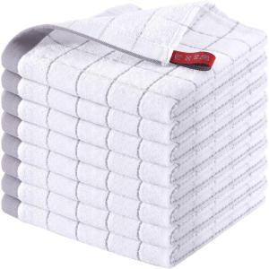 Homaxy 100% Cotton Terry Kitchen Towels(Black, 13 x 28 inches), Checkered Designed, Soft and Super Absorbent Dish Towels, 4 Pack(White)