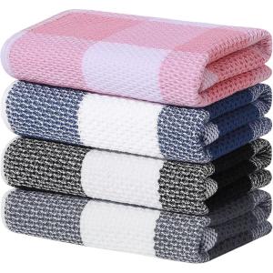 Homaxy 100% Cotton Waffle Weave Check Plaid Dish Cloths, 12 x 12 Inches, Super Soft and Absorbent Dish Towels Quick Drying Dish Rags, 6-Pack, White & Black(Multicolor)