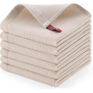 Homaxy 100% Cotton Waffle Weave Dish Cloths – 6 Pack Soft and Absorbent Dish Towels – 12 x 12 Inches Quick Dry Dish Rags – White(Begie)
