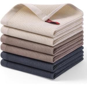 Homaxy 100% Cotton Waffle Weave Dish Cloths – 6 Pack Soft and Absorbent Dish Towels – 12 x 12 Inches Quick Dry Dish Rags – White(Beige/Dark Grey/Brown)