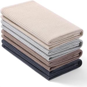 Homaxy 100% Cotton Waffle Weave Dish Cloths – 6 Pack Soft and Absorbent Dish Towels – 12 x 12 Inches Quick Dry Dish Rags – White(Beige/Dark Grey/Brown/Light Grey)