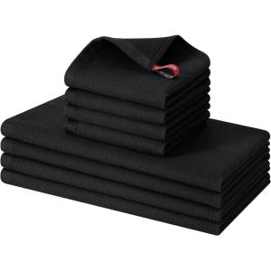 Homaxy 100% Cotton Waffle Weave Dish Cloths – 6 Pack Soft and Absorbent Dish Towels – 12 x 12 Inches Quick Dry Dish Rags – White(Black)