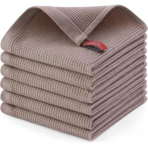 Homaxy 100% Cotton Waffle Weave Dish Cloths – 6 Pack Soft and Absorbent Dish Towels – 12 x 12 Inches Quick Dry Dish Rags – White(Brown)