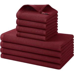 Homaxy 100% Cotton Waffle Weave Dish Cloths – 6 Pack Soft and Absorbent Dish Towels – 12 x 12 Inches Quick Dry Dish Rags – White(Burgundy)