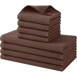 Homaxy 100% Cotton Waffle Weave Dish Cloths – 6 Pack Soft and Absorbent Dish Towels – 12 x 12 Inches Quick Dry Dish Rags – White(Coffee)