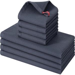 Homaxy 100% Cotton Waffle Weave Dish Cloths – 6 Pack Soft and Absorbent Dish Towels – 12 x 12 Inches Quick Dry Dish Rags – White(Dark Grey)