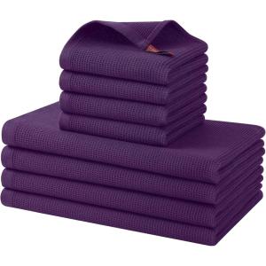 Homaxy 100% Cotton Waffle Weave Dish Cloths – 6 Pack Soft and Absorbent Dish Towels – 12 x 12 Inches Quick Dry Dish Rags – White(Eggplant)