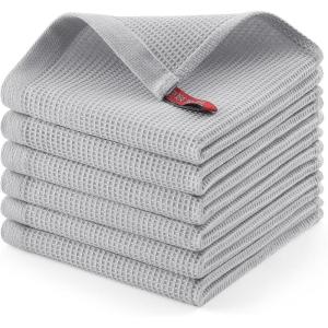 Homaxy 100% Cotton Waffle Weave Dish Cloths – 6 Pack Soft and Absorbent Dish Towels – 12 x 12 Inches Quick Dry Dish Rags – White(Light Grey)