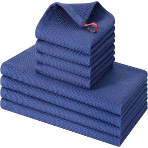 Homaxy 100% Cotton Waffle Weave Dish Cloths – 6 Pack Soft and Absorbent Dish Towels – 12 x 12 Inches Quick Dry Dish Rags – White(Navy Blue)