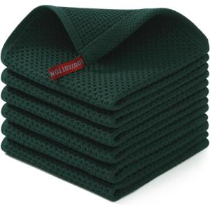 Homaxy 100% Cotton Waffle Weave Kitchen Dish Cloths, Ultra Soft Absorbent Quick Drying Dish Towels, 12 x 12 Inches, 6-Pack, Red(Blackish Green)