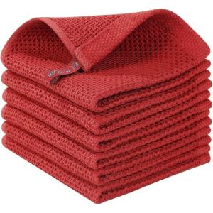 Homaxy 100% Cotton Waffle Weave Kitchen Dish Cloths, Ultra Soft Absorbent Quick Drying Dish Towels, 12 x 12 Inches, 6-Pack, Red(Brick Red)