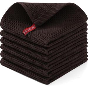 Homaxy 100% Cotton Waffle Weave Kitchen Dish Cloths, Ultra Soft Absorbent Quick Drying Dish Towels, 12 x 12 Inches, 6-Pack, Red(Dark Brown)