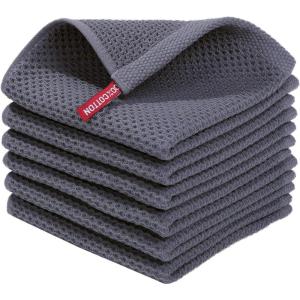 Homaxy 100% Cotton Waffle Weave Kitchen Dish Cloths, Ultra Soft Absorbent Quick Drying Dish Towels, 12 x 12 Inches, 6-Pack, Red(Dark Grey)