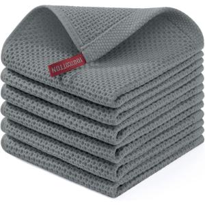 Homaxy 100% Cotton Waffle Weave Kitchen Dish Cloths, Ultra Soft Absorbent Quick Drying Dish Towels, 12 x 12 Inches, 6-Pack, Red(Grey)
