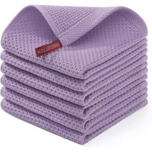 Homaxy 100% Cotton Waffle Weave Kitchen Dish Cloths, Ultra Soft Absorbent Quick Drying Dish Towels, 12 x 12 Inches, 6-Pack, Red(Lavender)