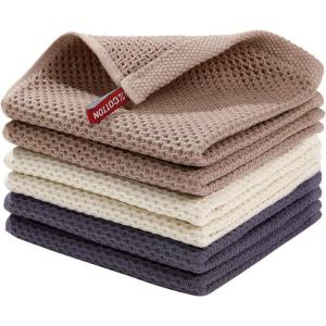 Homaxy 100% Cotton Waffle Weave Kitchen Dish Cloths, Ultra Soft Absorbent Quick Drying Dish Towels, 12 x 12 Inches, 6-Pack, Red(Mixed Color)